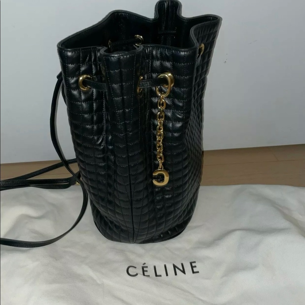 Celine Authentic Small C Charm Bucket Bag Quilted Calfskin Black - Picture 5 of 6